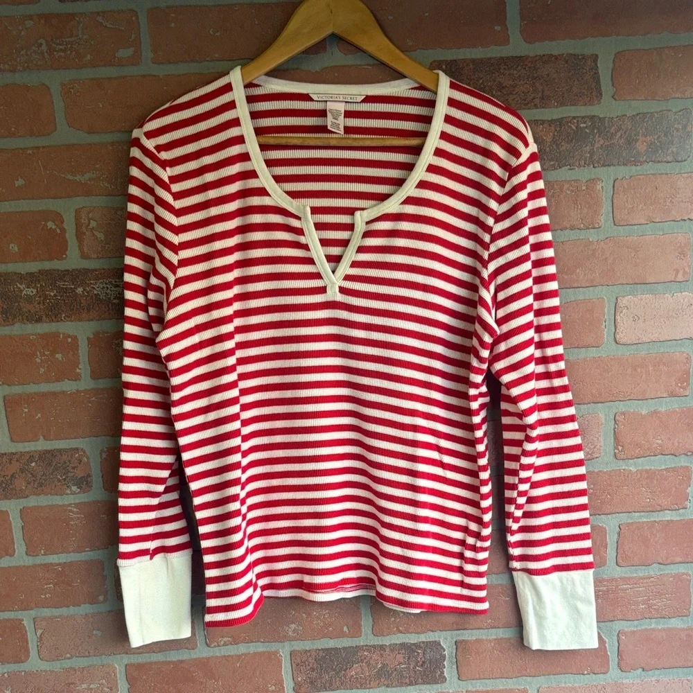 Victoria's Secret Red and White Striped thermal pajamas/ Loungewear